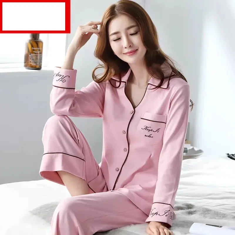Cotton pajamas women's autumn and winter cotton long-sleeved Korean style lapel home service women's spring suit women