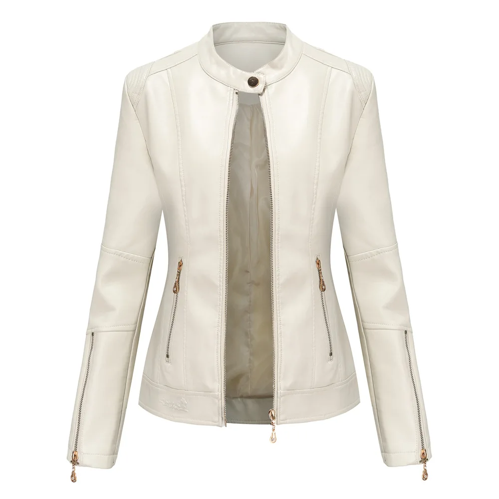 2021 new fashion women's leather jacket PU leather jacket stand collar jacket women's spring and autumn thin leather jacket