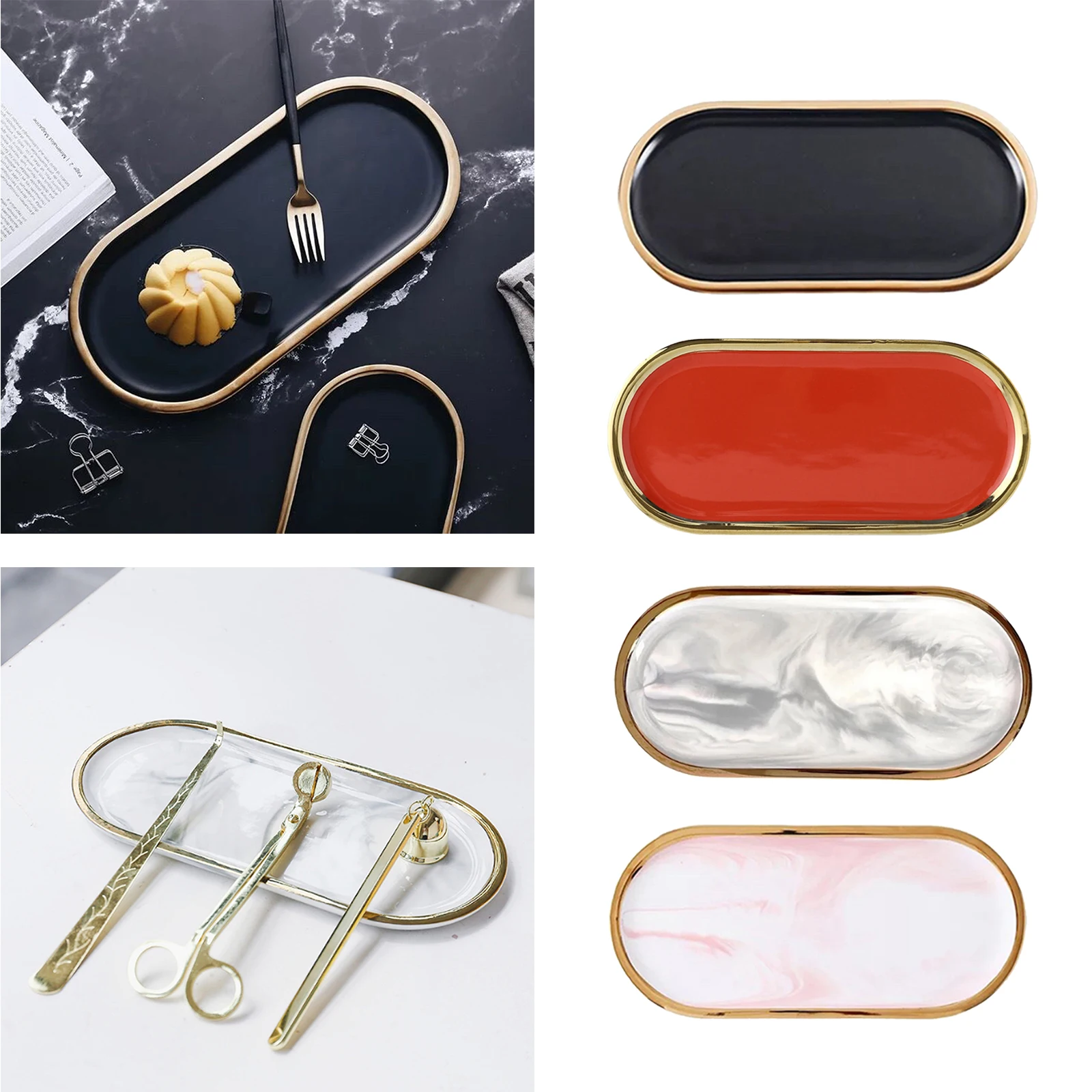 

Trinket Dish Ceramic Tray Oval Cake Holder Plate Display for Necklace Cosmetic Party Decoration for Woman Girl