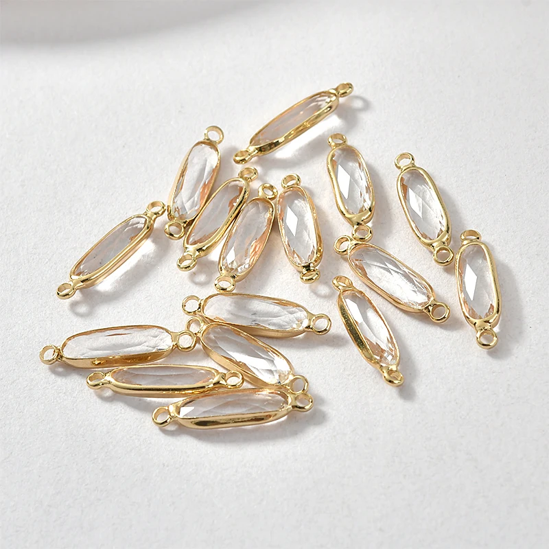 Двойная висячая секция с кристальной полосой, покрытой медью, бисером из реального золота 14 карат в стиле DIY для сережек, ожерелий, браслетов и украшений, 6 штук.