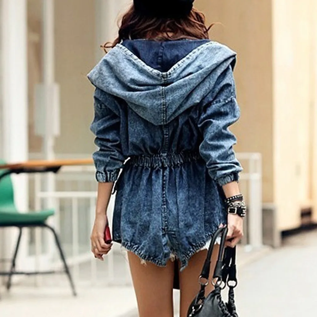 Vintage Women Denim Ripped Jackets Casual Blue Jean Jacket Coats Autumn Winter Fashion Short Streetwear Outerwears#3