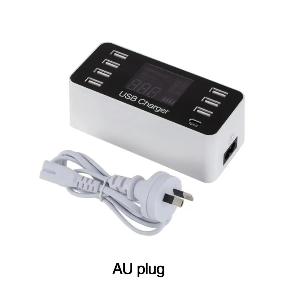 AU 40 Вт 8 портов Смарт usb зарядная станция ЖК-дисплей цифровой дисплей Универсальное зарядное устройство для смартфонов планшетных мкА EU US UK Plug - Тип штекера: AU
