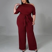 4xl 5xl oversized jumpsuits and rompers for women fashion solid high waist cold shoulder elegant fashion cloth 2022 new overalls