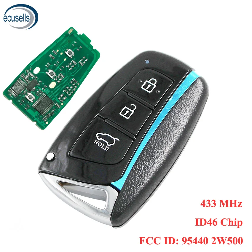 3 кнопки дистанционный смарт ключ-брелок для Hyundai Santa Fe 433 МГц с чипом ID46 FCCID:95440 2W500 |