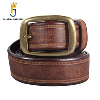 fajarina top quality solid pure cow skin belts men%e2%80%98s retro cowhide leather brass pin buckle metal belt for men 3 3cm n17fj881