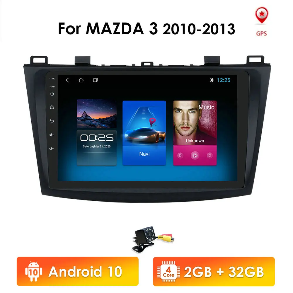 Автомобильный мультимедийный плеер 9 дюймов Android 10 GPS для Mazda 3 2010-2013 4G Wi-Fi OBD2 DAB DVR USB