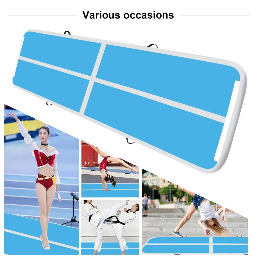 Продажа Синяя надувная воздушная дорожка 9 м/29,5 фута, гимнастический мат, напольный домашний Тренировочный Коврик с насосом, новинка, Бесплатная дос...