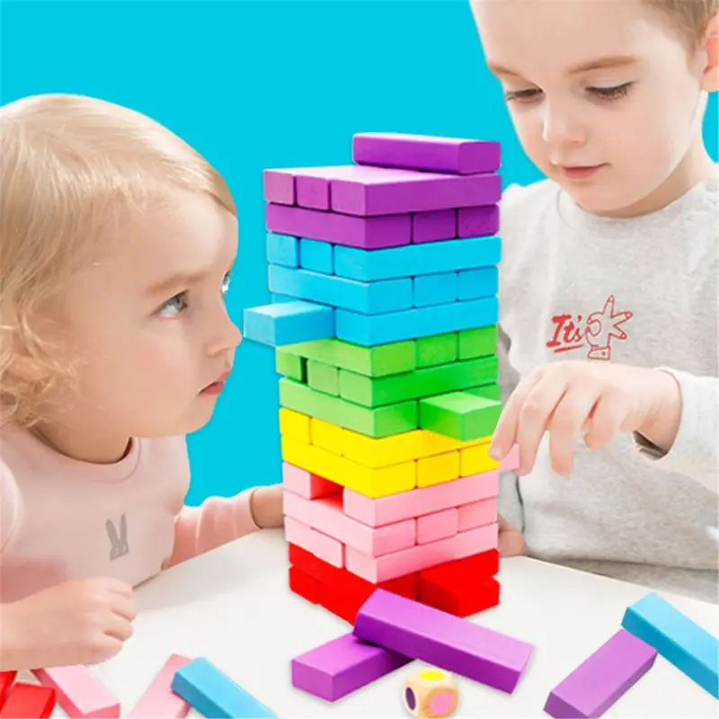 

Wooden Stacking Board Games Building Blocks for Kids - 48 Pcs