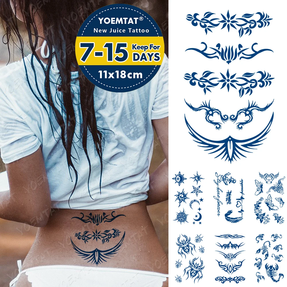 

Juice Lasting Ink Tattoos Body Art Waterproof Temporary Tattoo Sticker Sexy Vine Totem Waist Tatoo Arm Fake Sun Star Tatto Women