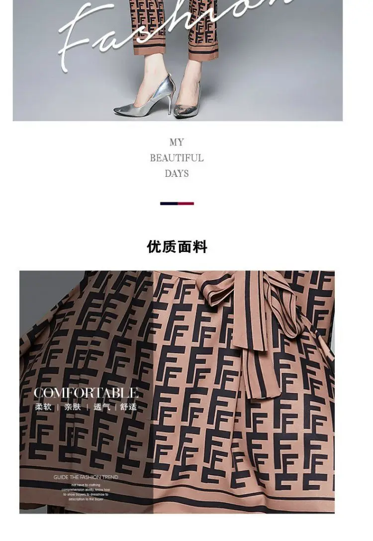 

Spring And Autumn New Women's Letter Printing Round Neck Long Sleeve T-Shirt Irregular Hem T-Shirt Two-Piece Straight Pants