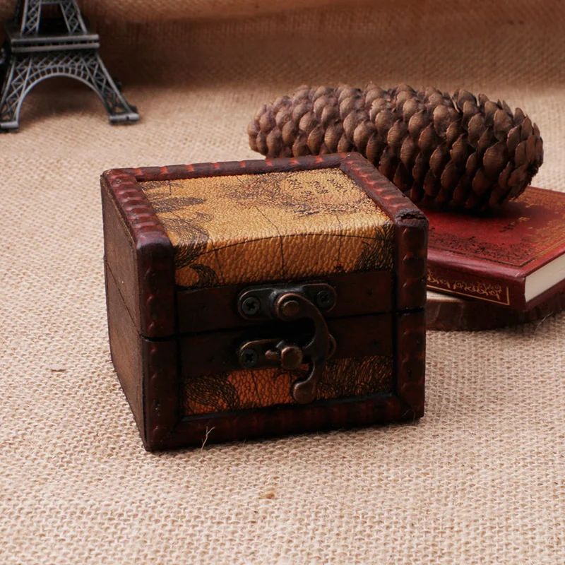 

Vintage Wooden Map Storage Box Case Jewellery Cufflinks Chest Small Gift New