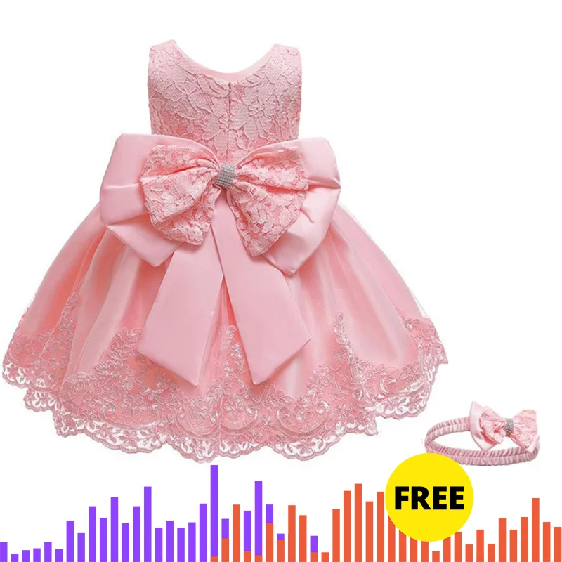 pink Летнее платье с большим бантом для маленьких девочек; кружевное платье-пачка для крещения; платья для девочек на день рождения, свадьбу; одежда для малышей - Цвет: pink