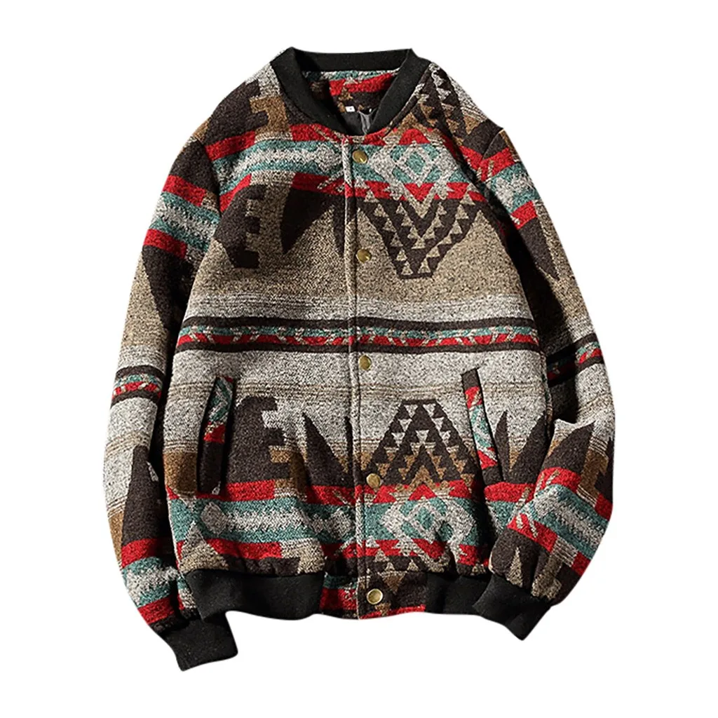 SAGACE Новый дизайн Мужская Этническая ветрозащитная шерстяная куртка с принтом