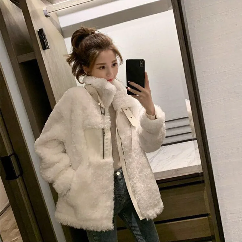 Женская кожаная куртка из овечьей кожи с воротником стойкой теплая