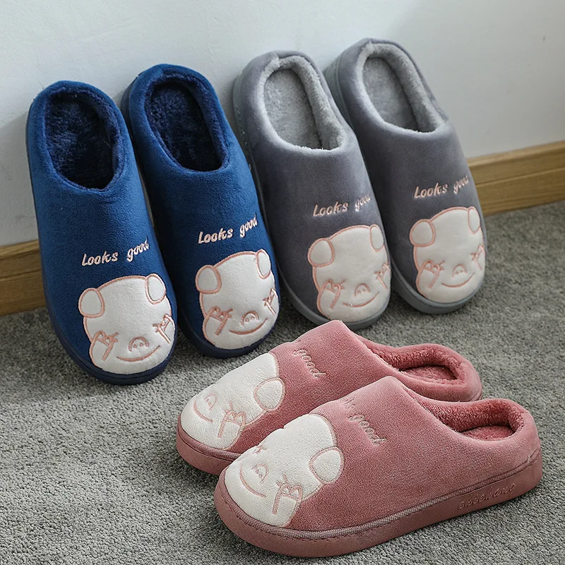 Симпатичные Зимние Хлопковые женские тапочки для пары теплые зимние плоские