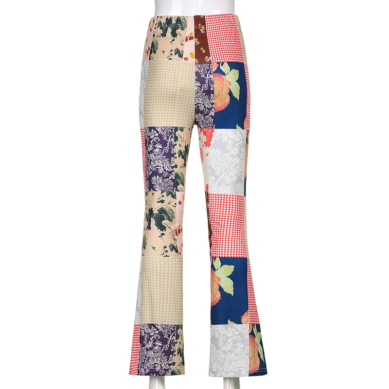 

SUCHCUTE Retro Flower Patchwork Women Straight Pants Summer Streetwear Fashion Skinny Sweatpants Vintage Ladies Long Trousers