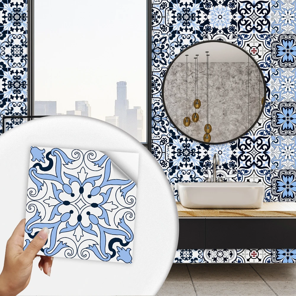 

10/15/20cm Moroccan Tiles Wall Sticker Kitchen Backsplash Wardrobe Bathroom Waterproof Peel & Stick Bright Film Wall Decals