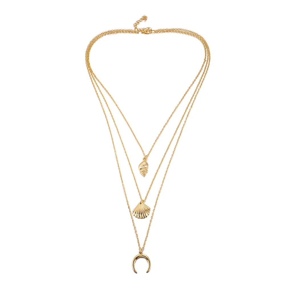 Мода Раскладушка оболочки раковины Луны сплава многослойное ожерелье ювелирные