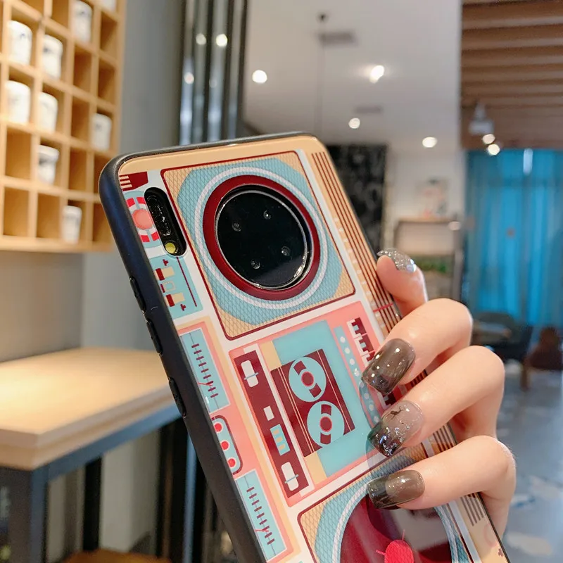 80's Vintage Voice Recorder Phone Protective Case For Huawei mate30 mate30pro Drop-resistant Glass Soft Edge Silicone Back Cover |