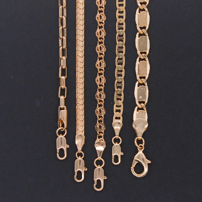 

Anietna Luxury Exquisite 585 Rose Gold Chain Curb Necklace for Women or Men Classic 5 TYPES Chains Jewelry 60cm Wholesale collar