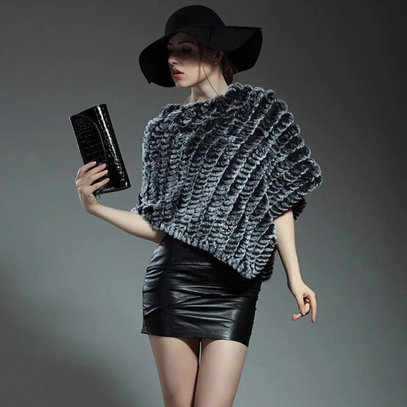 Оптовая продажа Женская Вязаная Шаль из натурального кроличьего меха модное