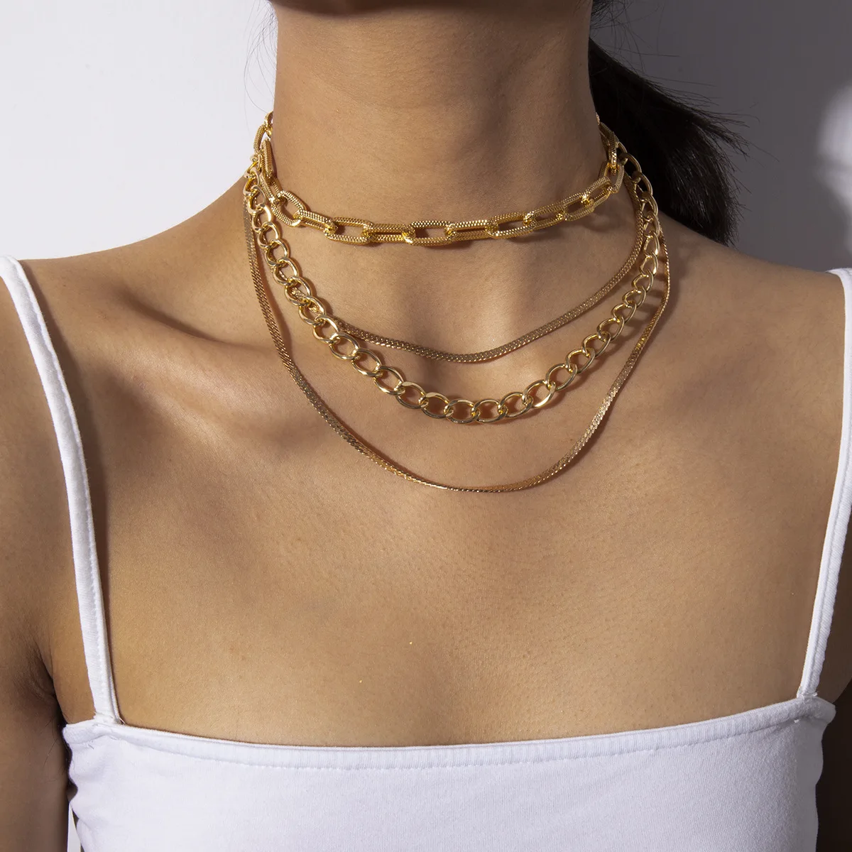 

Hot Fashion Unisex Snake Link Chain Women Necklace Choker Alloy Metal Multilayers Gold Color Chain Necklace For Women Jewelry