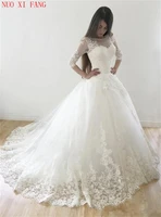 gorgeous ball gown wedding dresses sheer neck half sleeves vestidos de noiva appliques lace tulle wedding gowns bridal dresses