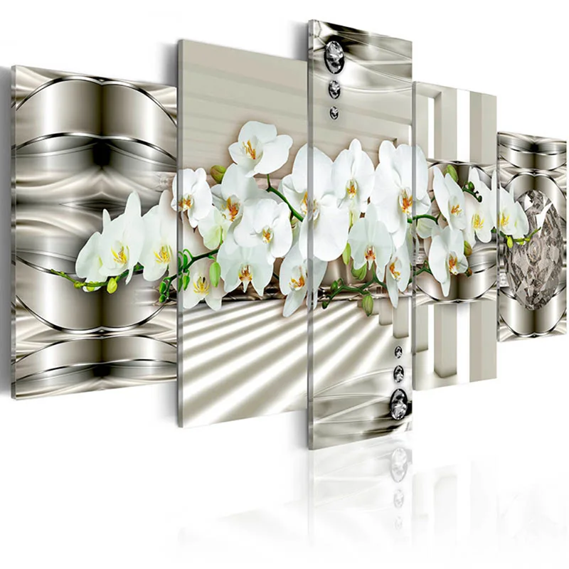 

Modern Canvas Art Painting 5 Pieces Pictures Orchid Wall Art Picture Flowers Poster Living Room Home Decor