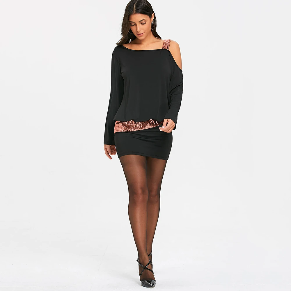 ROSEGAL/женская футболка с длинными рукавами и блестками платье блузон открытыми