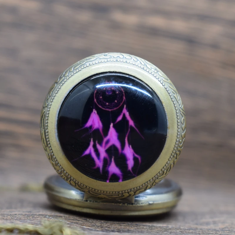 

Карманные часы с ожерельем, бронзовые, винтажные, фиолетовые, Dream net, кварцевые, карманные часы, ретро, мужские и женские, часы с кулоном и ожер...