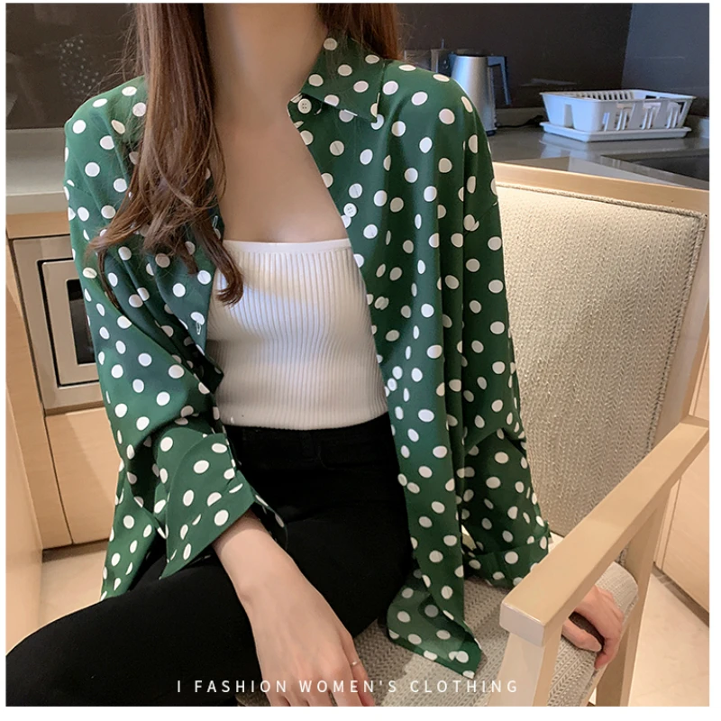 С длинным рукавом с принтом и узором в горошек рубашка блузка Для женщин s Топы