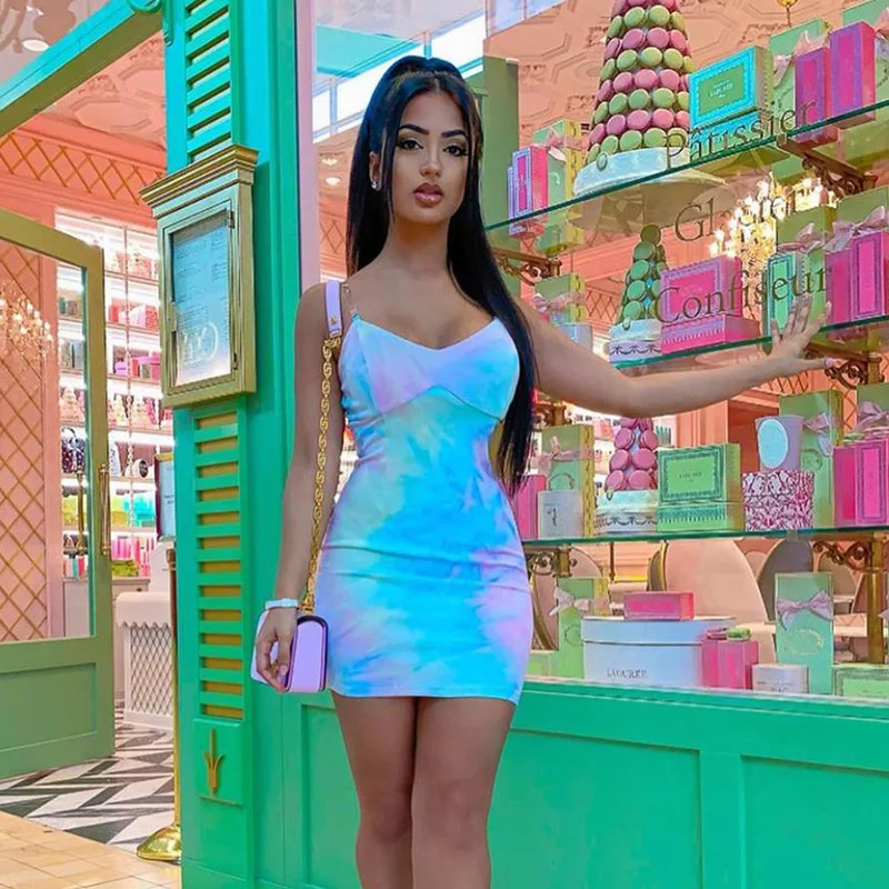 

Женское платье на бретельках, модное облегающее мини-платье с принтом, сексуальное летнее платье-футляр без рукавов на бретельках