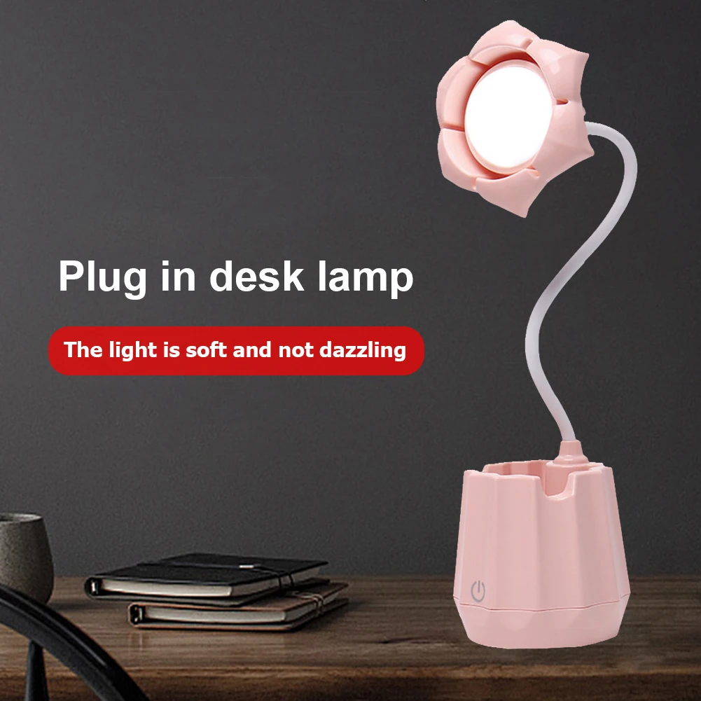 

USB Recharge LED Reading Lights Touch Dimming Desk Lamp Eye Protection Learning Writing Light Pink Night Light for Girls Bedroom