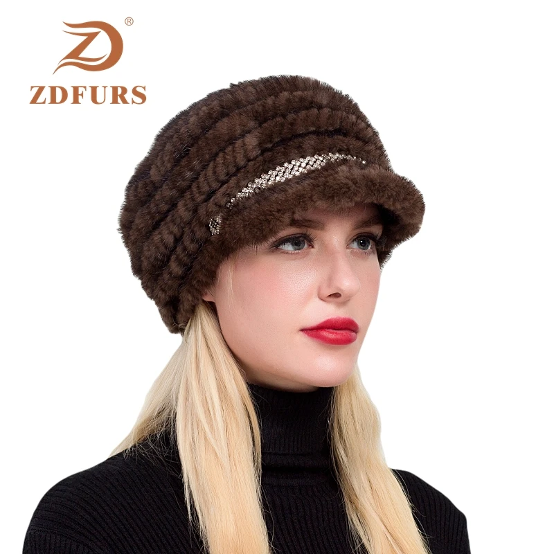 ZDFURS * 2019 Новая зимняя женская вязаная шапка из меха норки меховые шапки с острым