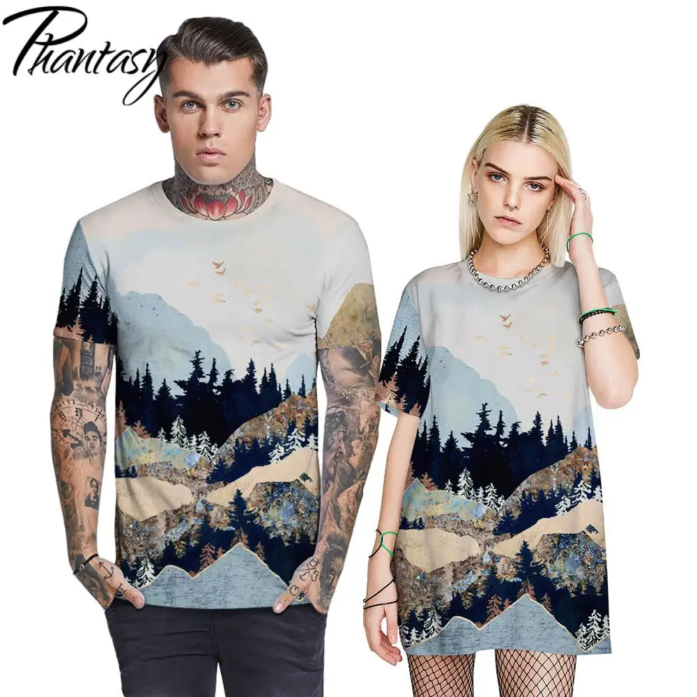 

Phantasy Forest Printed T-shirt Fashion Summer Couple Tee Shirt Spring Simple Top Wear Outdoor Clothing for Women Men
