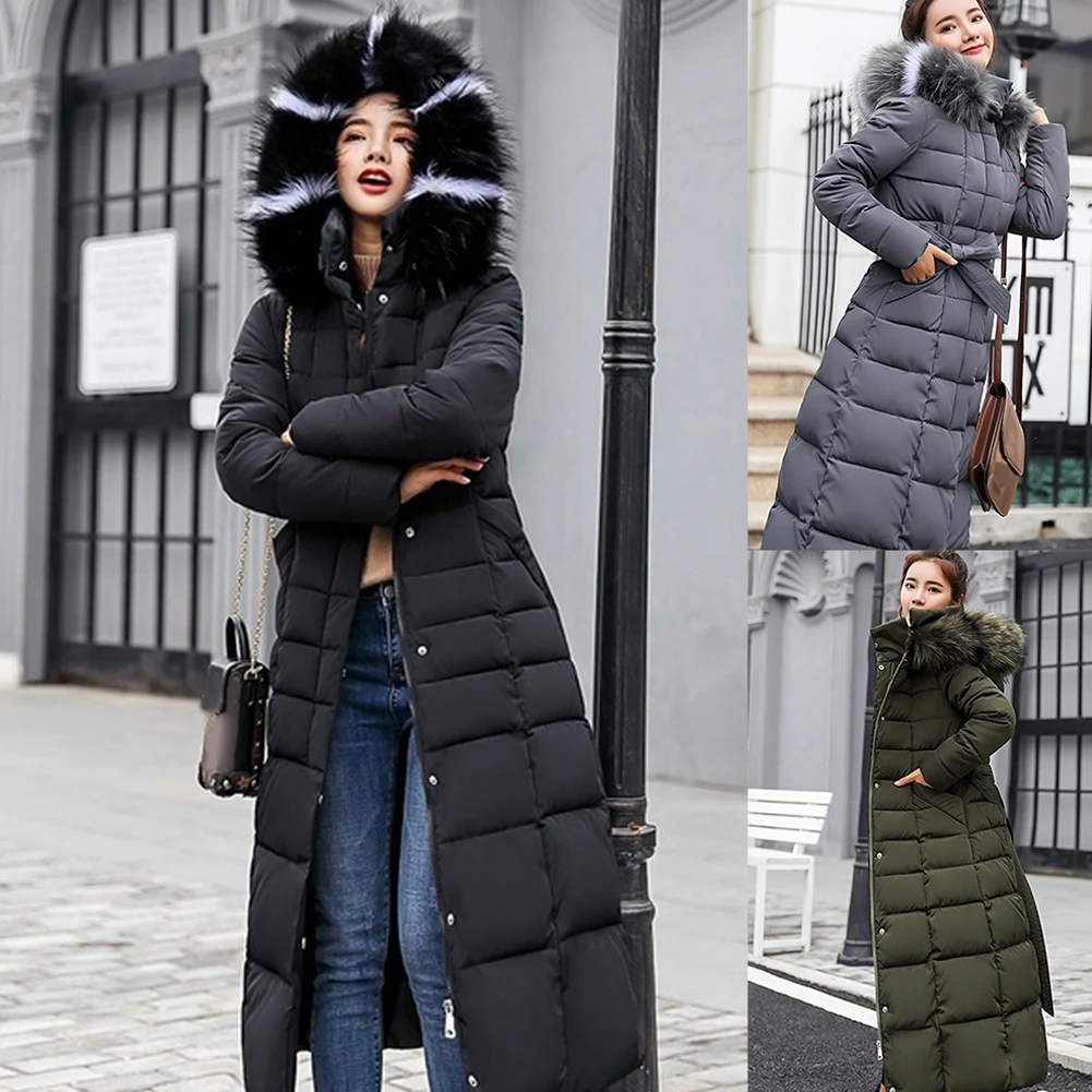 Женское повседневное пуховое пальто с длинным рукавом и капюшоном теплая