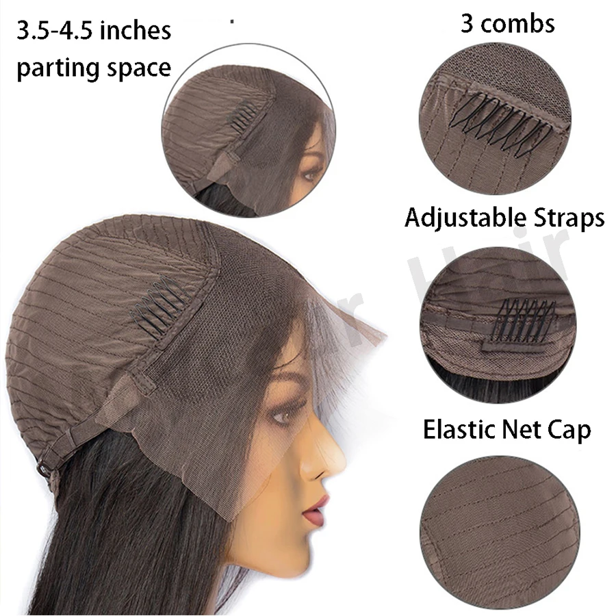 Черные короткие прямые волосы Maycaur синтетические кружевные передние парики для