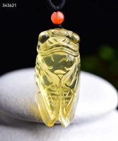 genuine natural yellow citrine quartz cicada carved pendant 411913mm women men jewelry clear citrine beads necklace aaaaa