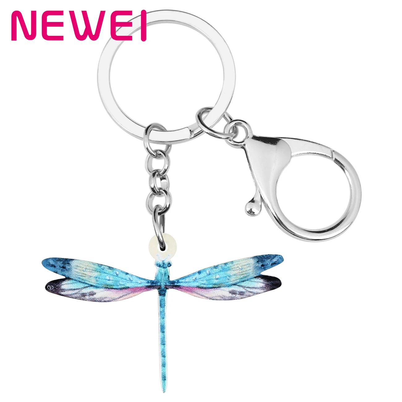

Newei Acrylic Blue Dragonfly Keychains Print Lovely Insect Animal Keyring Jewelry For Women Kids Lover Gift Handbag Accessories