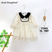 mudkingdom lace princess dress for cute girls peter pan collar print zipper puff long sleeve dresses toddler spring kids clothes