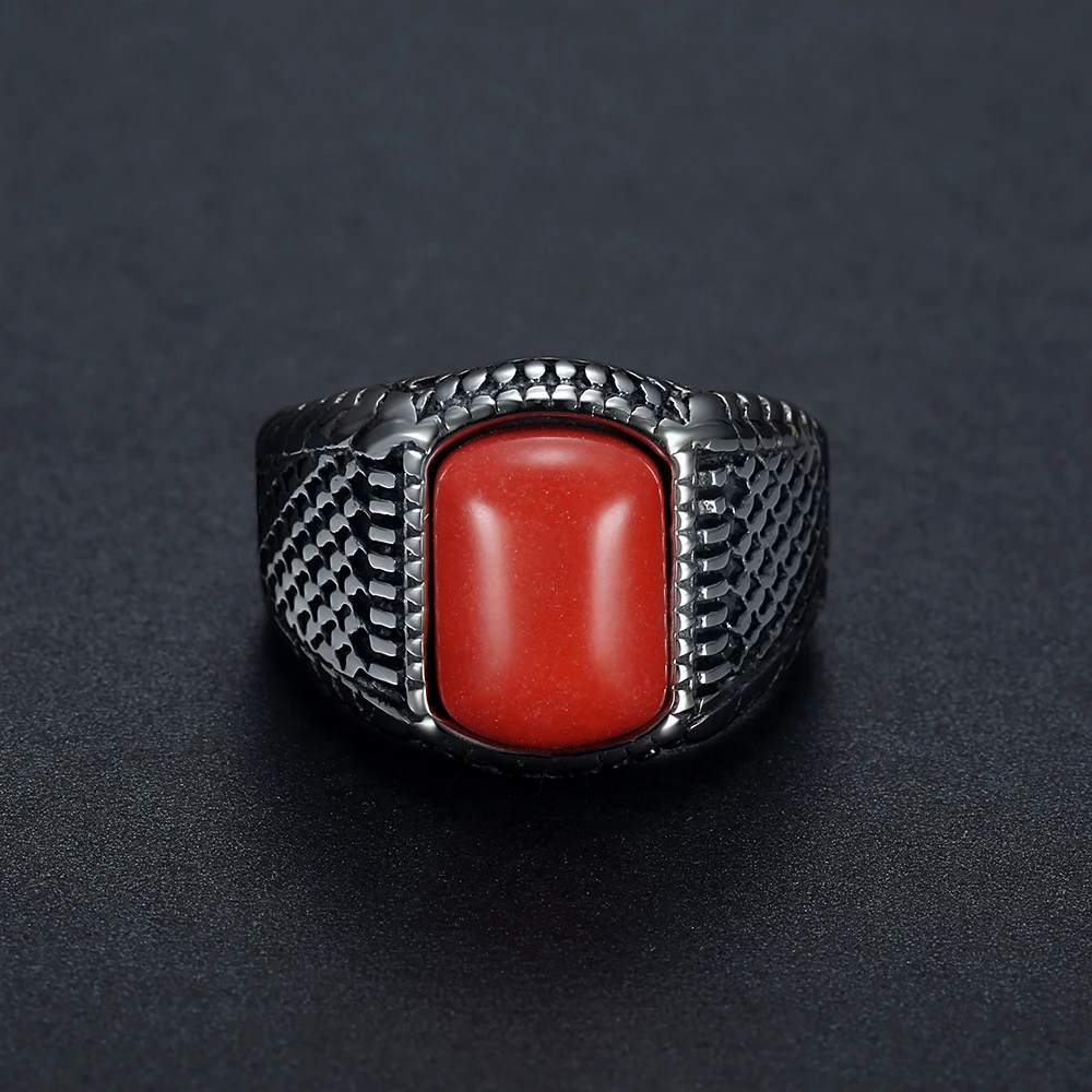 Cfbuдлинное Модное Новое кольцо из нержавеющей стали с красным камнем в стиле