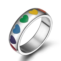 new trend stainless steel enamel heart pride rainbow ring for women men rings unisex fashion jewelry dropshipping