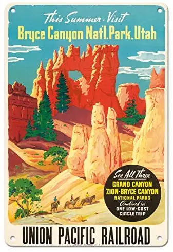 

Visit Bryce Canyon NAT’l. Park Utah - Grand Canyon, Zion & Bryce National Parks - Vintage Railroad Metal Tin Sign