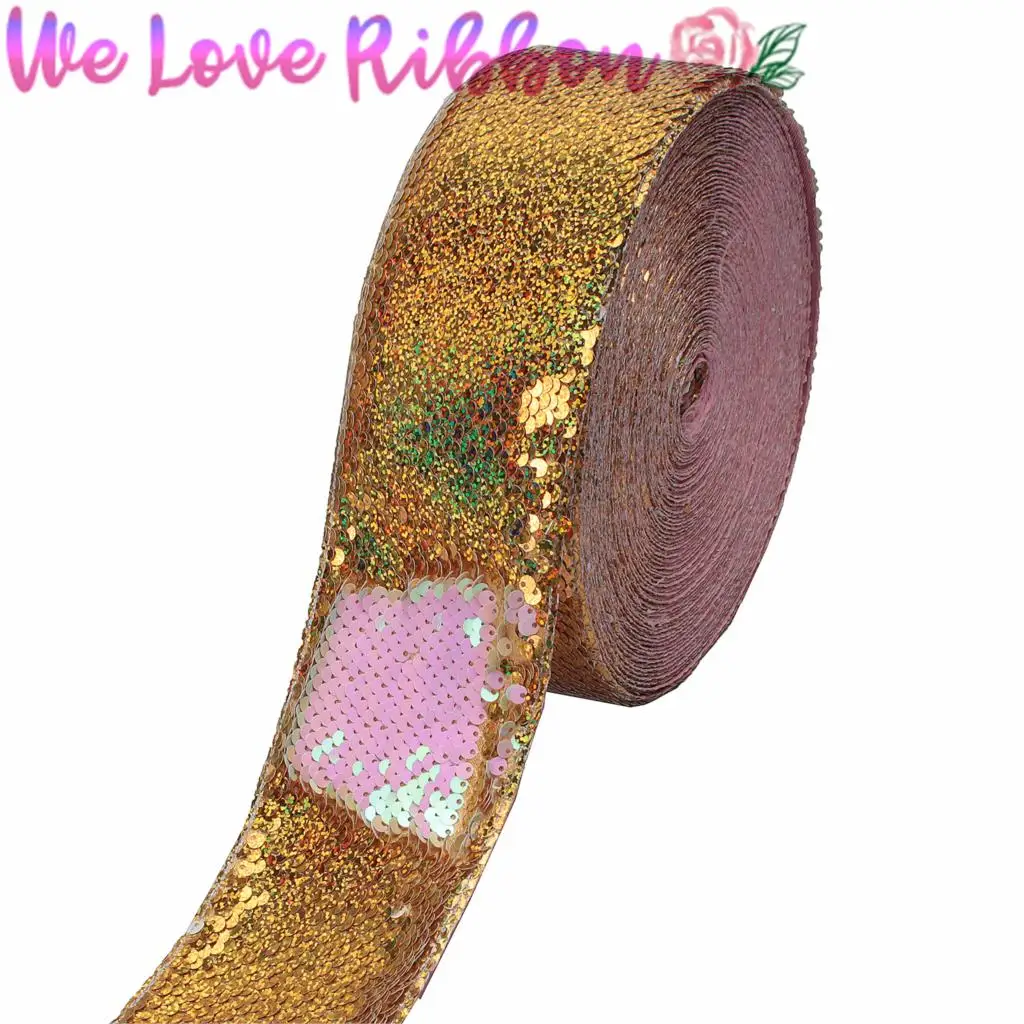 3 &quot75 мм двойной цвет Реверсивный блесток ленты Радуга Розовый голограмма золото