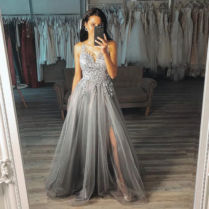

New Women's Sexy V-neck Sleeveless Suspender Dress With Split Ends Fashionable And Elegant Evening Dress