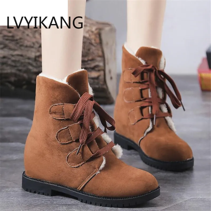 

2019 Autumn And Winter New Fashion Suede Plus Cotton Ankle Boots With Increased Snow Boots With Women's Cotton Boots 35-40