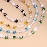 new korean sweet summer strawberry beaded choker necklace for women blue eyes rice beads clavicle chain short necklace jewelry