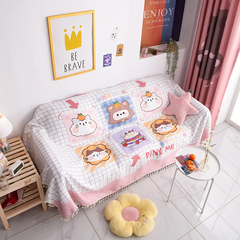 

Girly heart cute pink sofa blanket Cartoon print sofa towel bed cover non-slip cushion four seasons home decor anime blanket rug