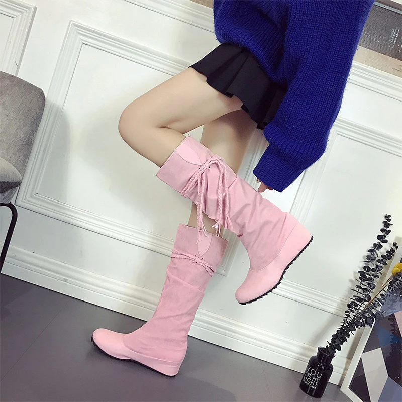 

Frosted Tassel Women's Boots Height Increasing Female Ladies Boots Student High Heel Autumn Winter Casual Shoes Footwear