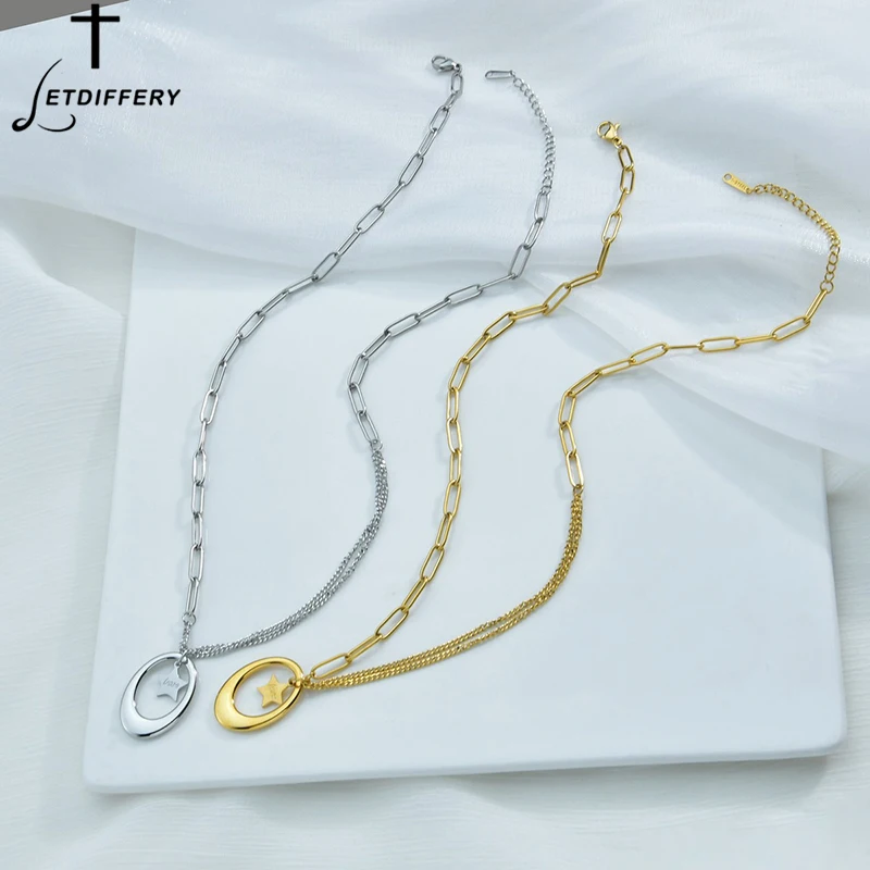 

Letdiffery Sweet Fashion Oval Pendant Necklace Stainless Steel Star Chain Necklaces for Women Party Birthday Anniversary Gifts